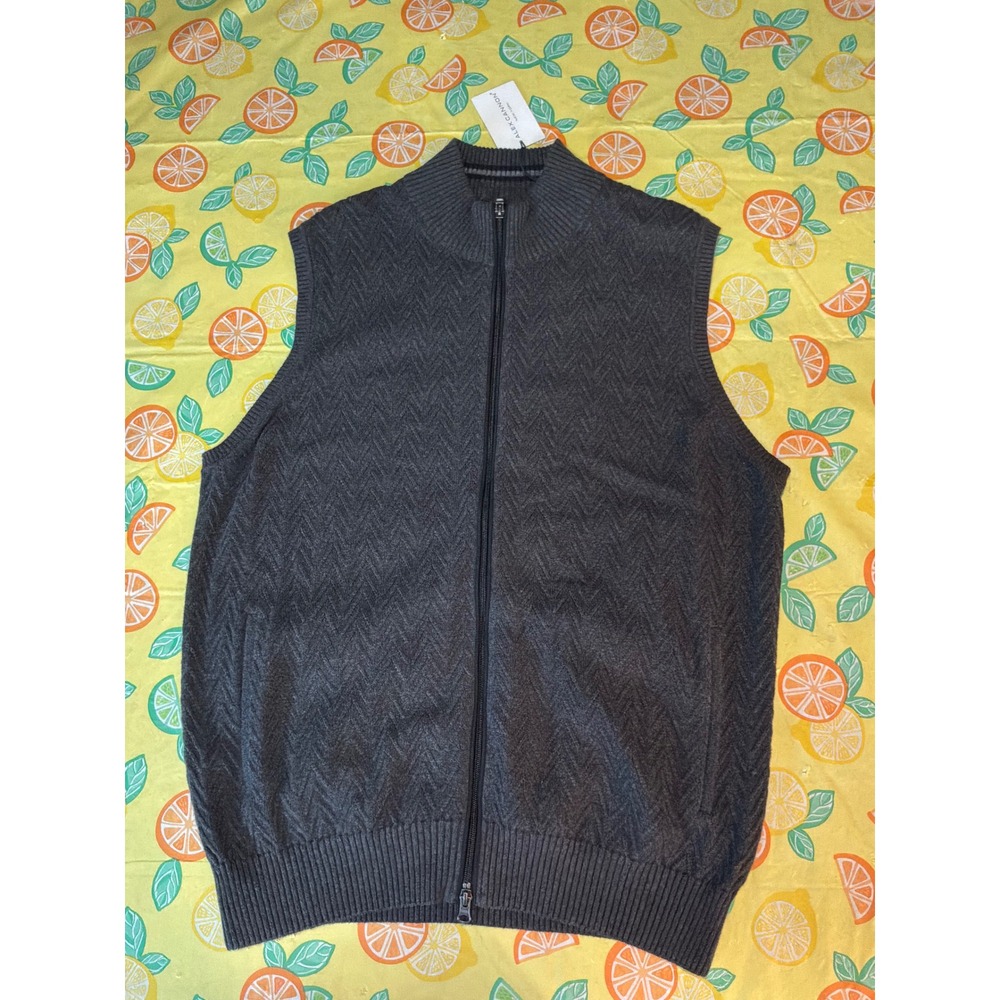 Alex Cannon Sweater Vest Mens Large Grey Full Zip Chevron Knit Mock Neck NWT